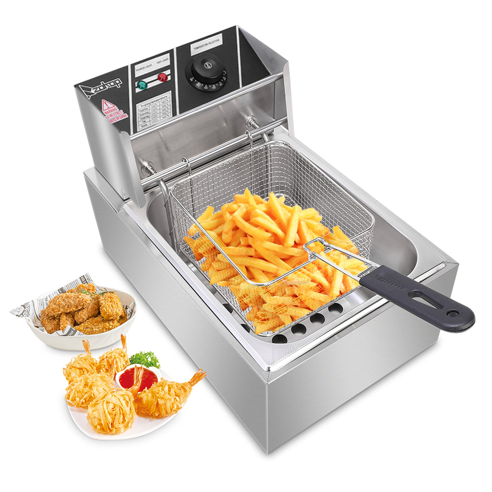 Stainless Steel Electric Deep Fryer – Single Basket Countertop Fryer for Home & Kitchen