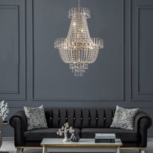 Golden Crystal Chandelier – Large Modern Luxury Lighting for Living Room, Dining, Bedroom & Hallway