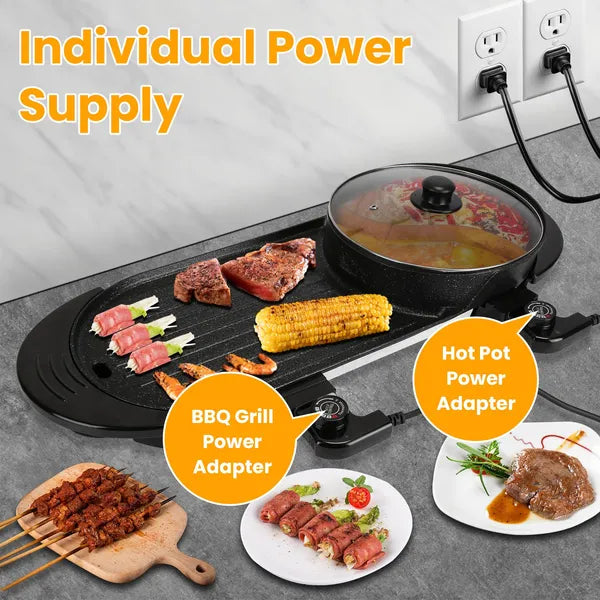 2-in-1 Electric Hot Pot & BBQ Grill – 2200W Smokeless Non-Stick Korean BBQ & Shabu Shabu Cooker with 5-Level Temperature Control, Perfect for 2-10 People
