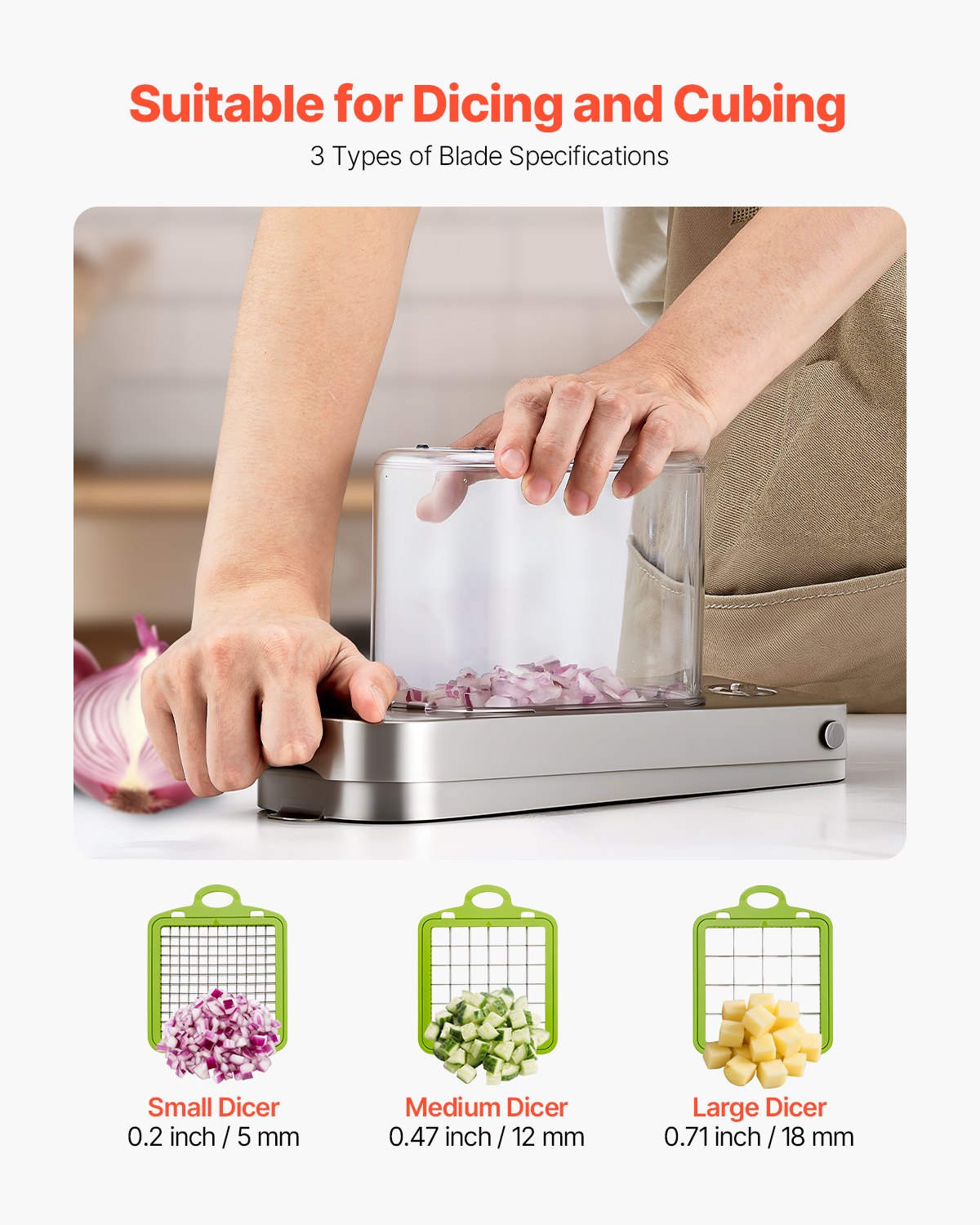 Vegetable Chopper & Onion Slicer – 3-in-1 Stainless Steel Veggie Cutter with Container