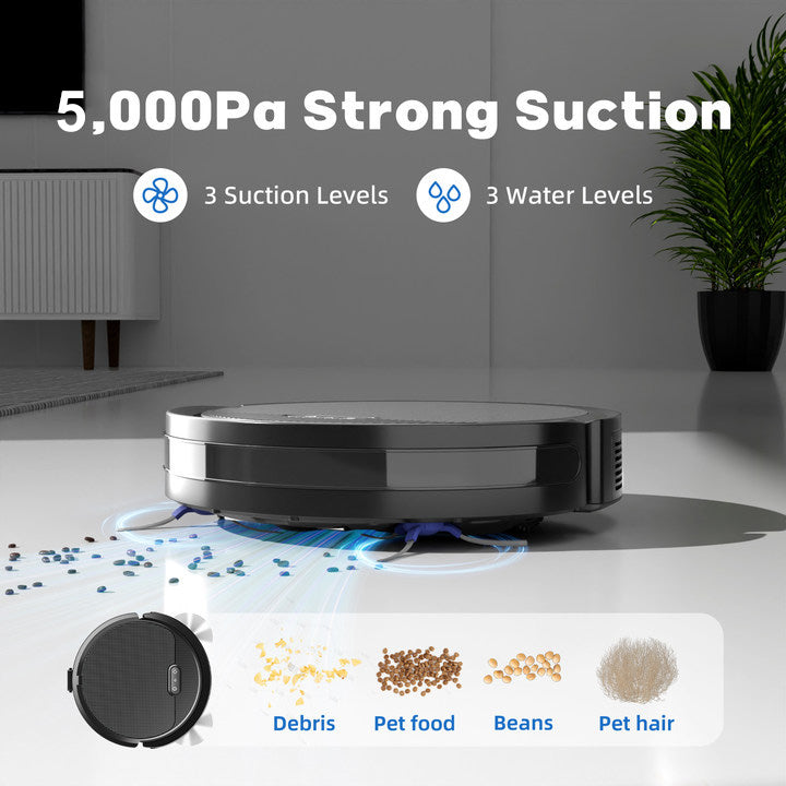 3-in-1 Robot Vacuum & Mop Cleaner – 5000Pa Suction, Self-Charging, Ultra-Slim, Pet Hair Friendly