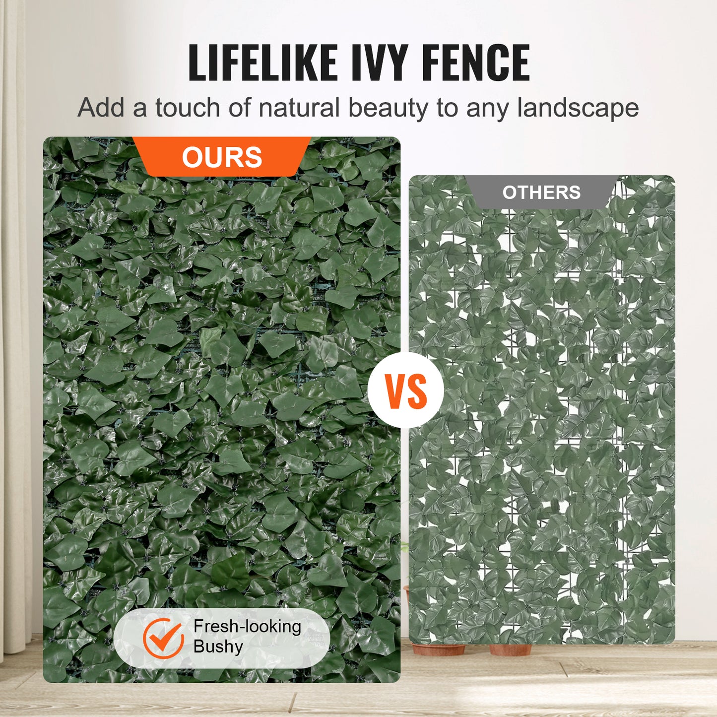 VEVOR Artificial Ivy Privacy Fence Panel – 96” x 72” Green Wall Screen for Garden, Balcony & Yard