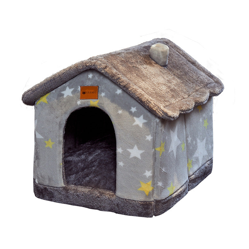 Foldable Dog & Cat House – Enclosed Pet Bed with Removable Nest
