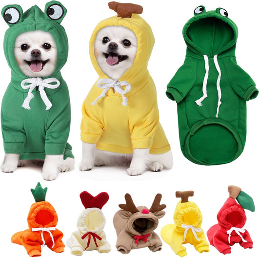 Cute Fruit Hoodie Dog Clothes – Winter Warm Fleece Pet Coat for Small Dogs & Puppies
