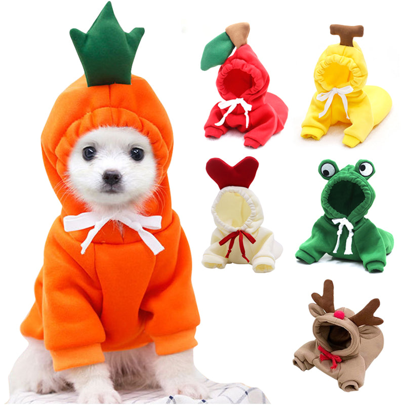 Cute Fruit Hoodie Dog Clothes – Winter Warm Fleece Pet Coat for Small Dogs & Puppies