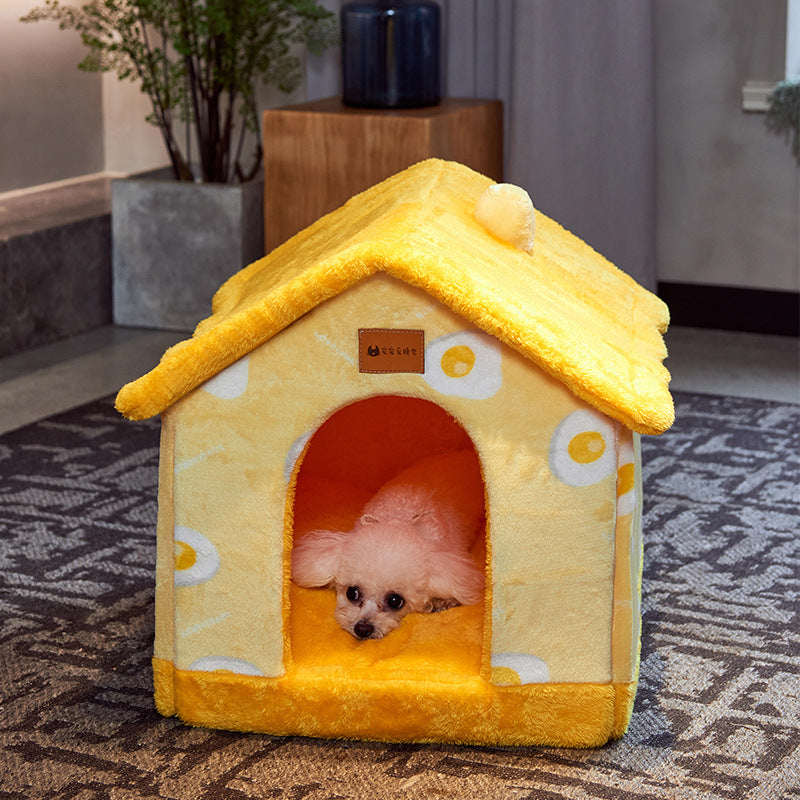 Foldable Dog & Cat House – Enclosed Pet Bed with Removable Nest