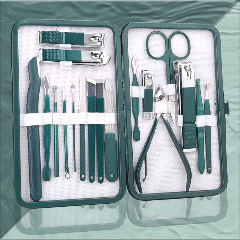 Professional Stainless Steel Manicure & Pedicure Nail Clipper Set – Emerald Green Grooming Kit with Travel Case
