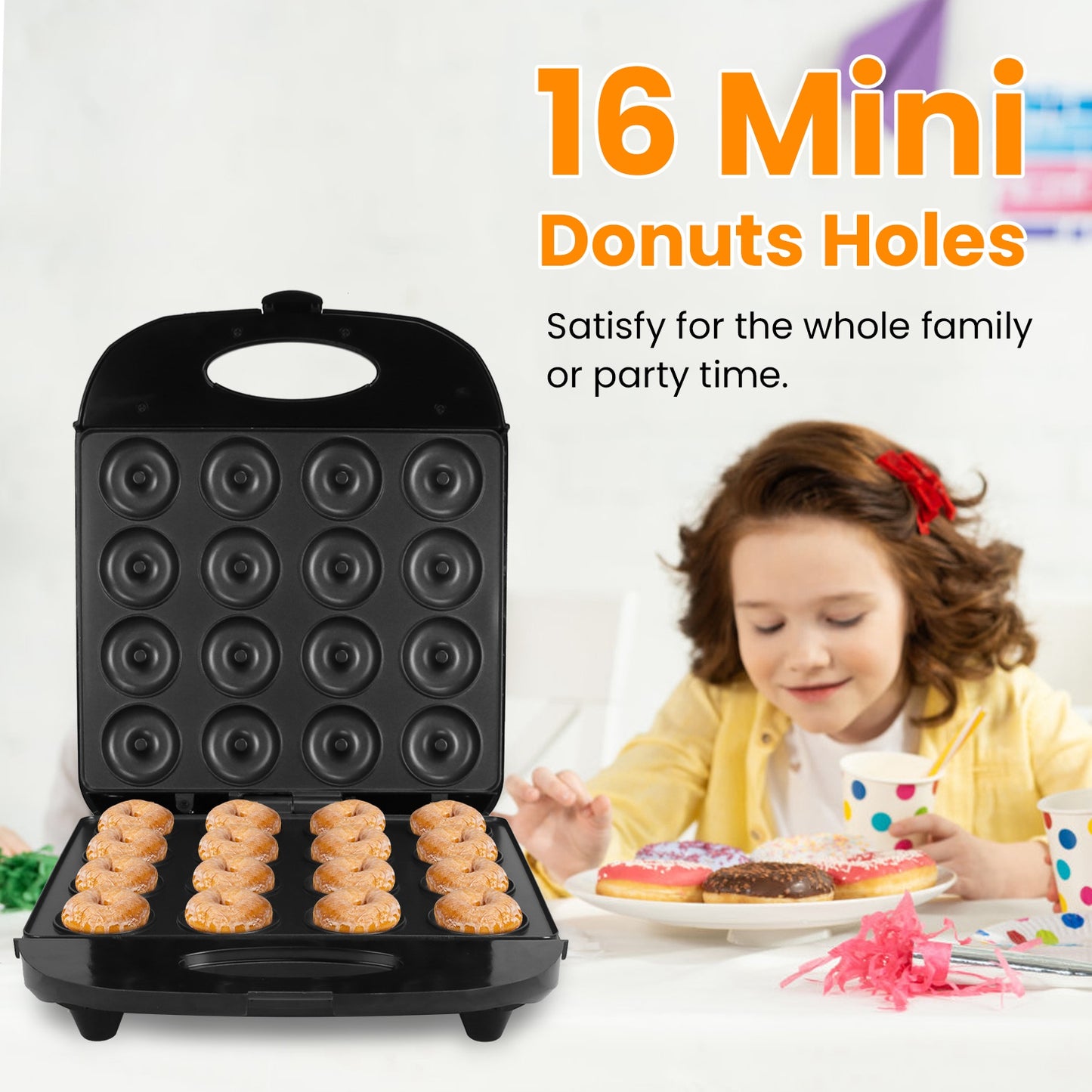 Mini Donut Maker Machine – 16-Hole Non-Stick Electric Doughnut Maker for Snacks & Desserts