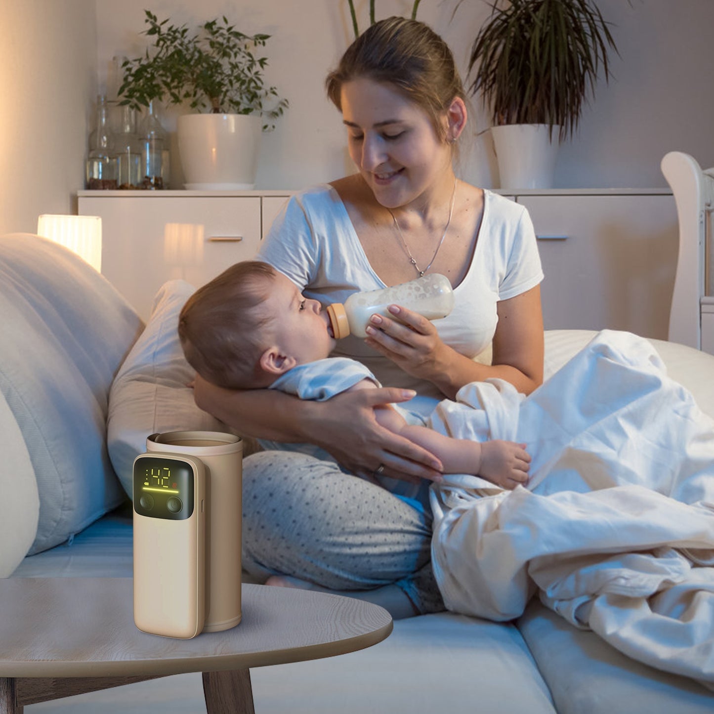 Portable Baby Bottle Warmer with Night Light – 6 Heating Levels for Home & Travel