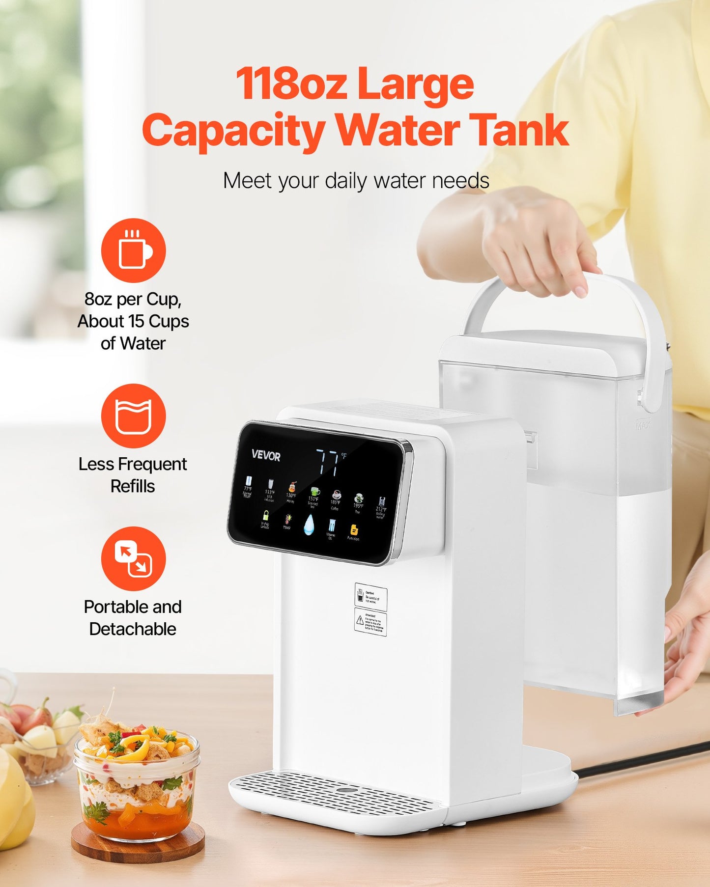 Countertop Instant Hot Water Dispenser – 7 Temperatures & 7 Volume Settings, 118oz Tank