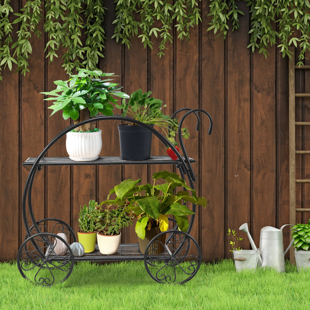 Heavy-Duty Metal Flower Cart Plant Stand for Indoor & Outdoor Décor