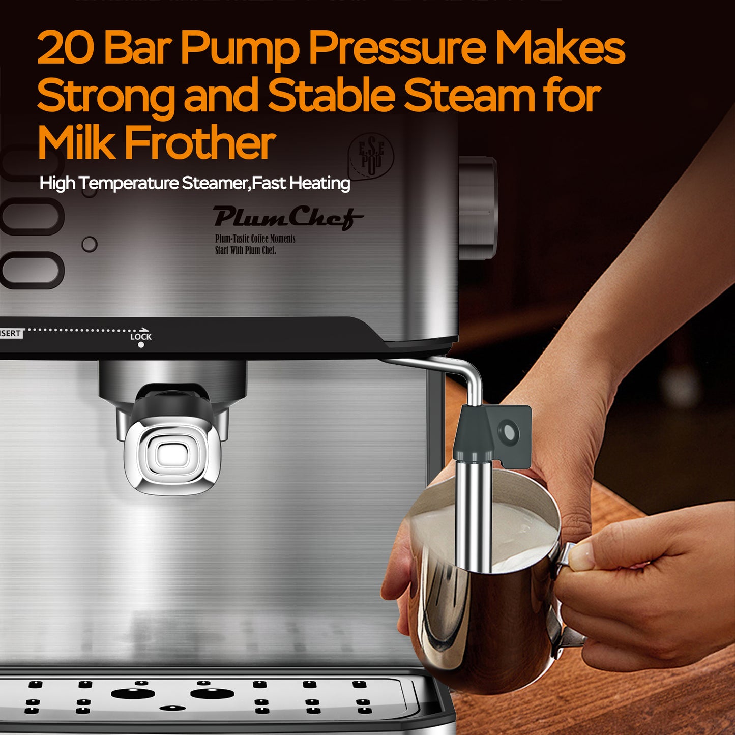 20-Bar Espresso Machine with Milk Frother – Single & Double Shot, ESE Pod Compatible, Pressure Display, Removable Water Tank – Cappuccino, Latte & Macchiato for Home Baristas