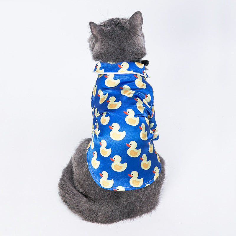 Cute Duck Pet Pajamas for Dogs & Cats – Soft Polyester Autumn & Winter Home Wear (Blue)