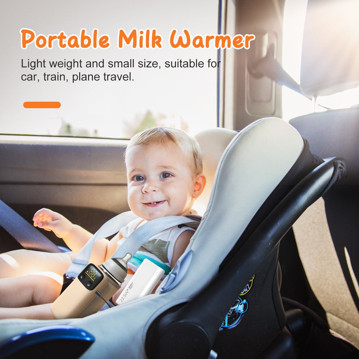 Portable Baby Bottle Warmer with Night Light – 6 Heating Levels for Home & Travel
