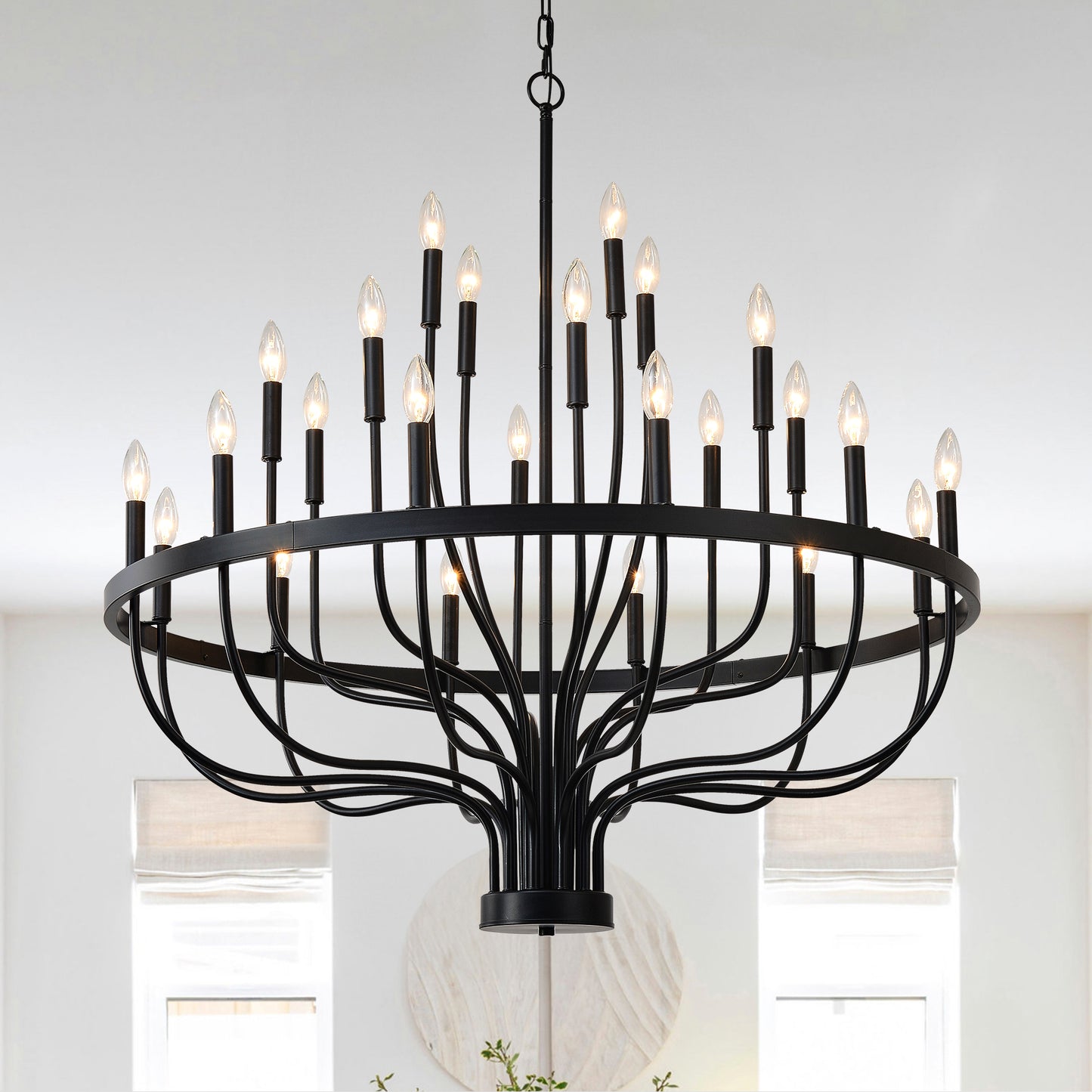 24-Light Black Industrial Chandelier – Modern Farmhouse Candle Pendant for Dining, Living, Bedroom & Kitchen