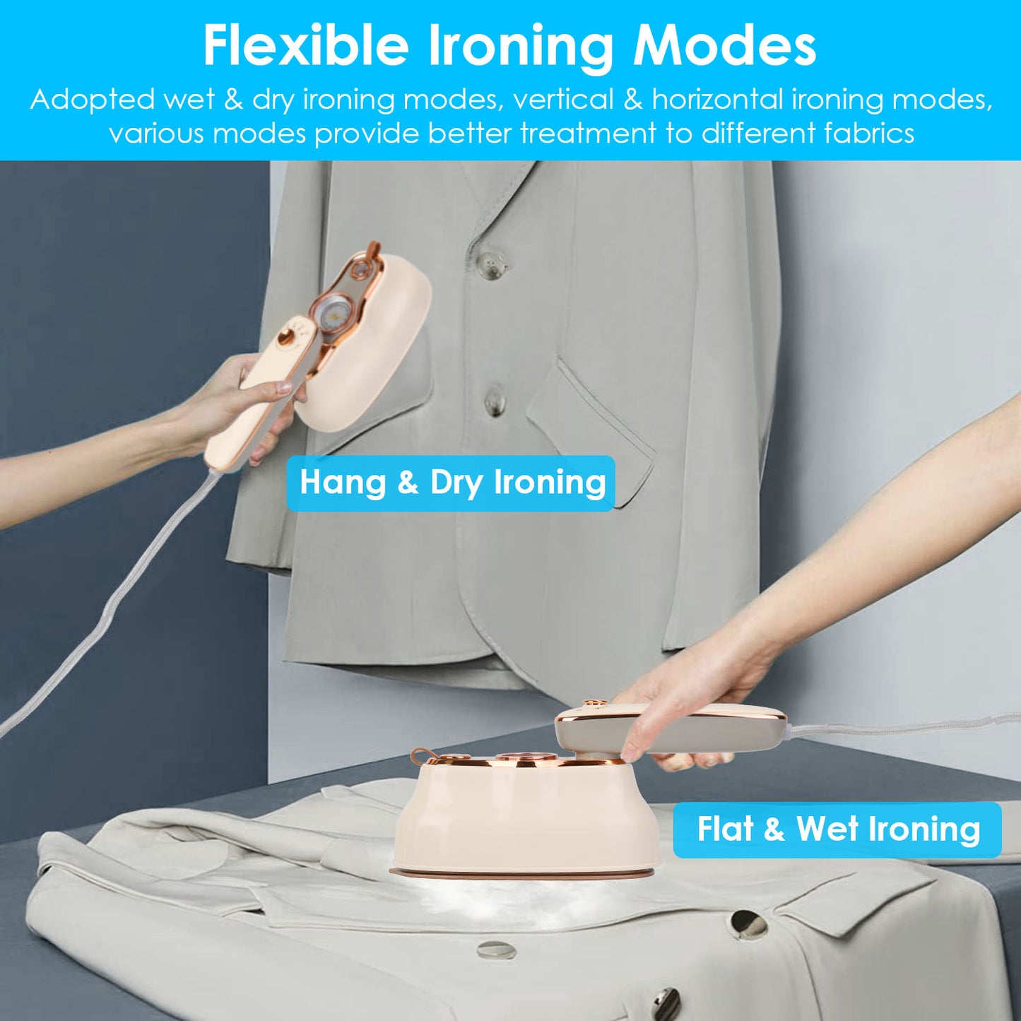 1200W Foldable Handheld Garment Steamer – Wet & Dry Iron with Temperature Display