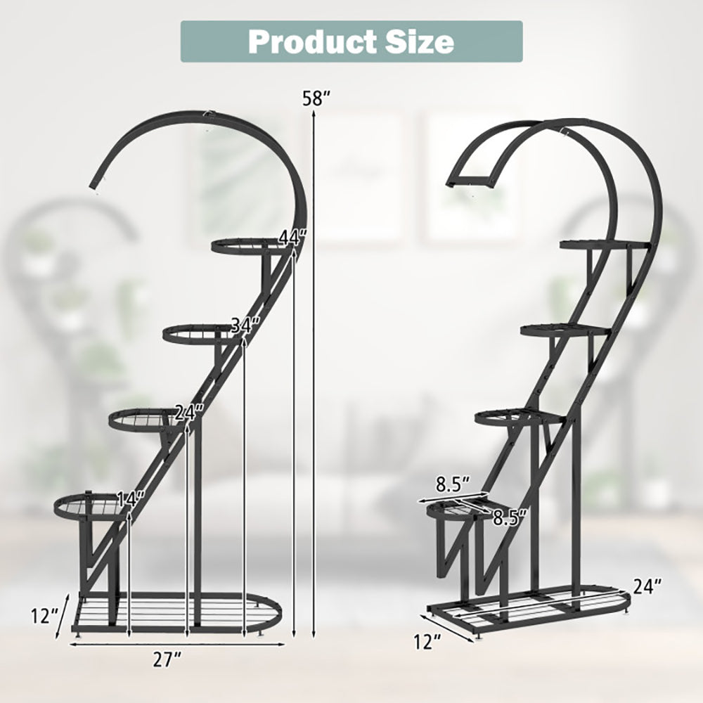 5-Tier Metal Plant Stand with Hanging Hook – Indoor & Outdoor Display
