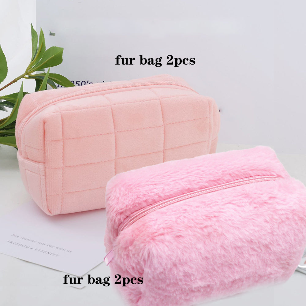 4pcs Cute Fluffy Cosmetic Bags – Large Capacity Plush Makeup Pouches for Women, Autumn & Winter Portable Storage