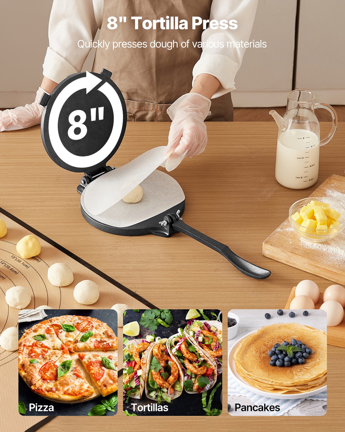 8" Heavy-Duty Cast Iron Tortilla & Roti Press – Chapati Dough Maker