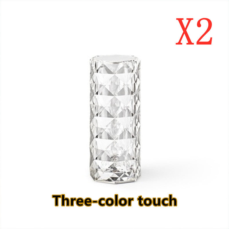 Nordic Crystal Diamond USB Table Lamp – Touch Dimming LED Night Light & Romantic Rose Projector