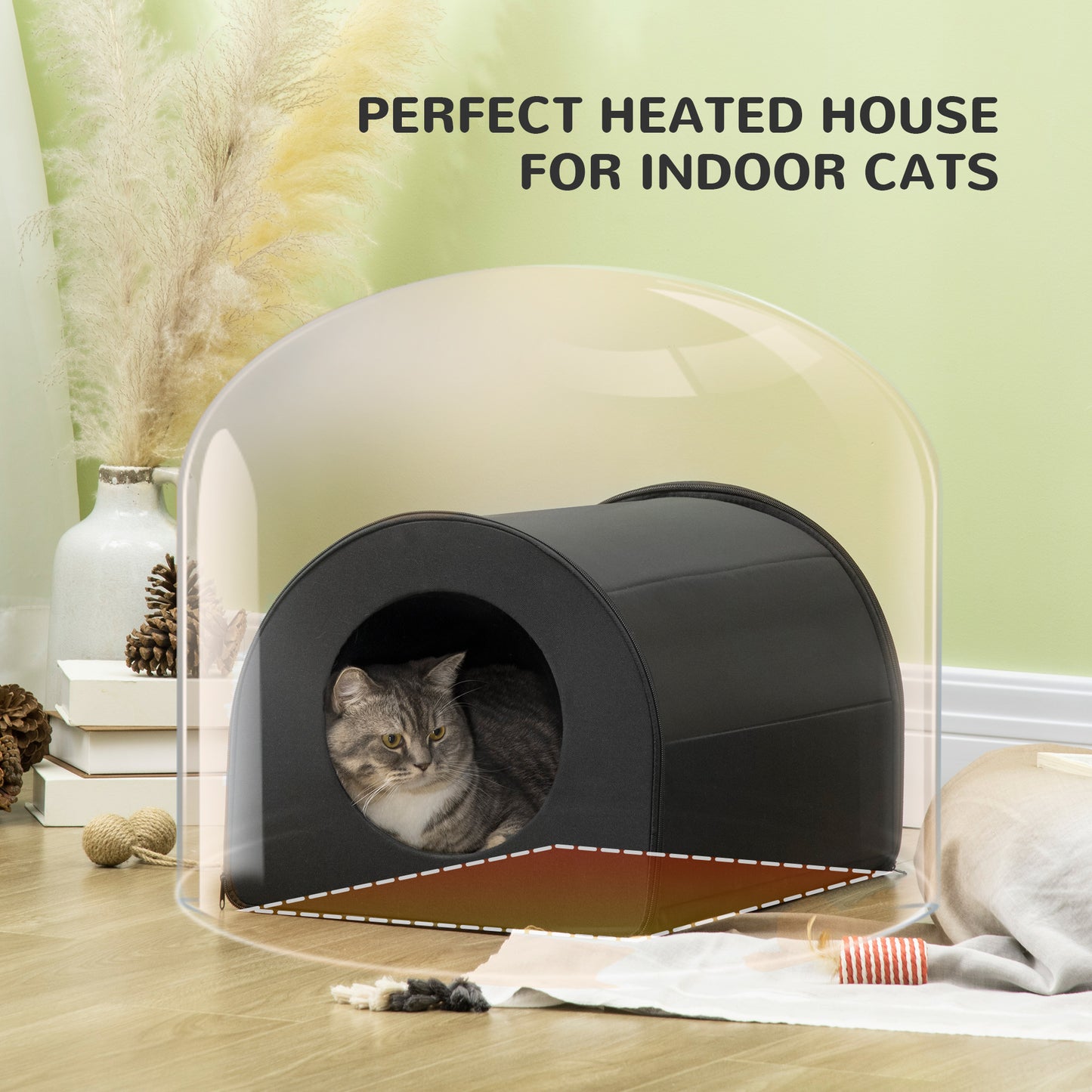 Heated Double-Wide Outdoor Cat House – Water-Resistant Winter Shelter for Multiple Cats (Black)
